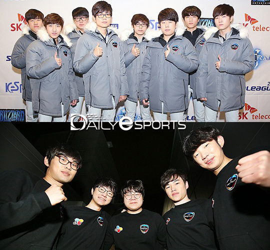CJ 엔투스 스타크래프트2(위) 팀과 리그 오브 레전드팀.