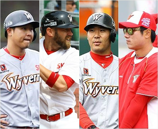 '보기만해도든든하다'올시즌SK의중심타선을이룰최정(왼쪽부터),앤드류브라운,이재원,박정권.(자료사진=SK)