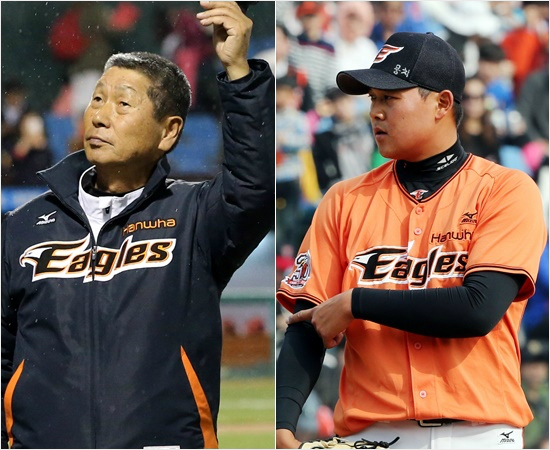 '야신의뜻을아느냐'한화김성근감독(왼쪽)과좌완유창식.(자료사진=한화)