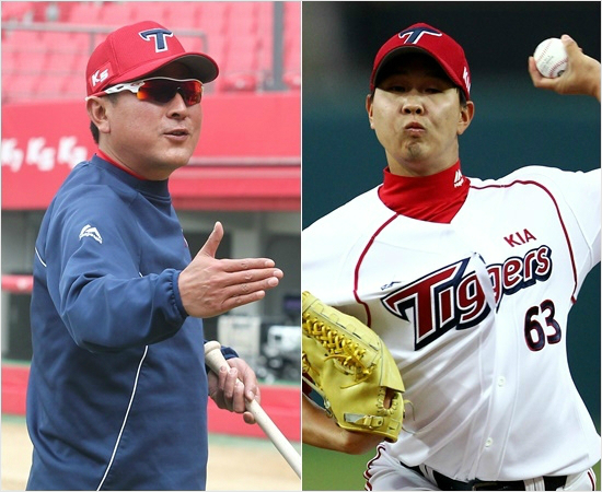 9일NC전에서6이닝120구를던진KIA좌완임기준(오른쪽)과김기태감독.(자료사진=KIA)