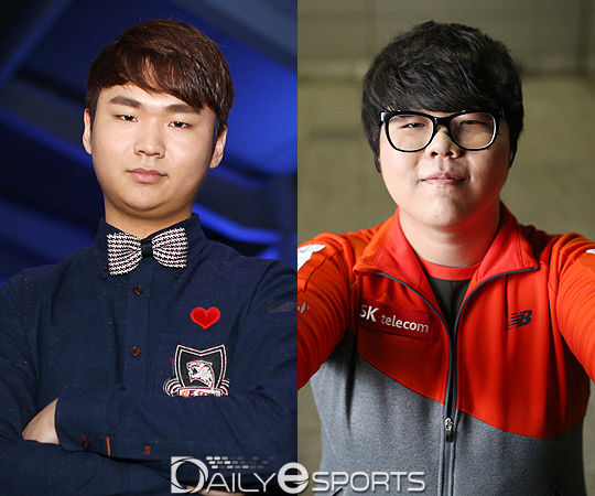 GE 타이거즈 '고릴라' 강범현(왼쪽)과 SK텔레콤 T1 '울프' 이재완.