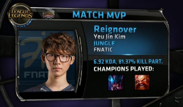 프나틱의 정글러 '레인오버' 김의진이 EU LCS 결승전 MVP로 선정됐다(사진=LoL Esportspedia 트위터 발췌).