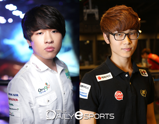 최근에 열린 개인리그에서 나란히 우승한 진에어 조성주(왼쪽)와 KT 주성욱이 8강에 진출했다.