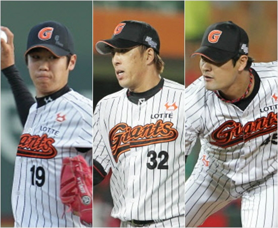 '이러려고그러는건아닌데...'올시즌불안한모습을보이고있는롯데불펜홍성민(왼쪽부터)-김승회-이정민.(자료사진=롯데자이언츠)