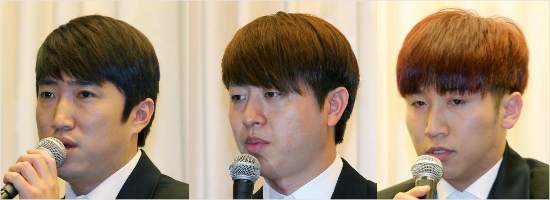 (왼쪽부터)개그트리오옹달샘멤버장동민,유상무,유세윤.(사진=박종민기자)