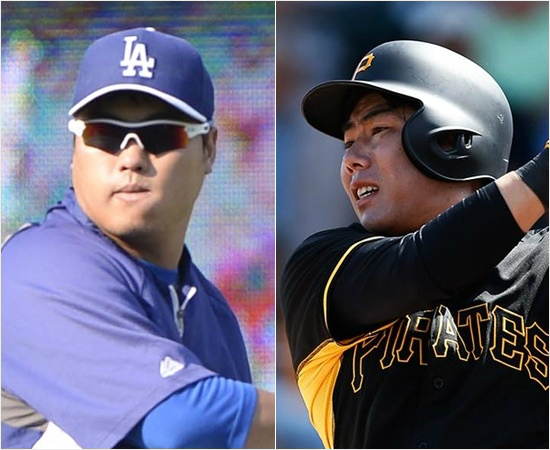'친구야,같이뛰자'올시즌초반희비가엇갈리고있는28살동갑내기친구LA다저스류현진(왼쪽)과피츠버그강정호.(자료사진=노컷뉴스,피츠버그)