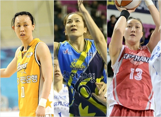 '우리가어디가겠어요?'2014-2015시즌뒤원소속팀과FA계약을맺은국민은행변연하,신한은행신정자,하나외환김정은(왼쪽부터,자료사진=WKBL)