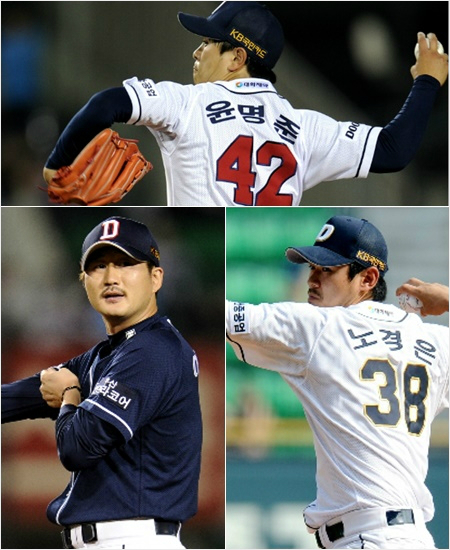'이제좋아집니다'마무리윤명준과최근복귀한노경은,팀최다홀드의이재우(위부터시계방향)등두산불펜은올시즌초반악재를딛고도약을다짐하고있다.(자료사진=두산베어스)