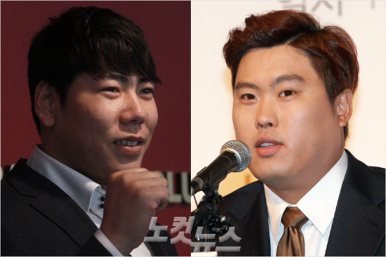 '친구야,잘해보자'지난해미국진출을앞두고선전을다짐한강정호(왼쪽)와지난시즌뒤귀국기자회견을갖는류현진의모습.(자료사진=황진환기자)