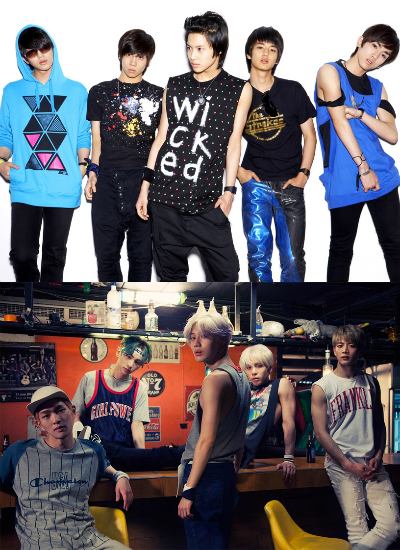2008년데뷔당시샤이니(위),2015년새앨범으로컴백한샤이니(아래)