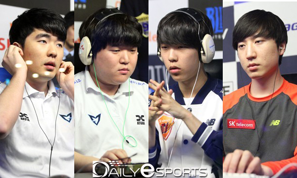 삼성 갤럭시 테란 김기현, 노준규, SK텔레콤 테란 조중혁, 이신형(왼쪽부터).