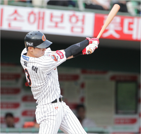 "형님들긴장하세요."오승택이롯데내야진을긴장시키고있다.(자료사진=롯데자이언츠)