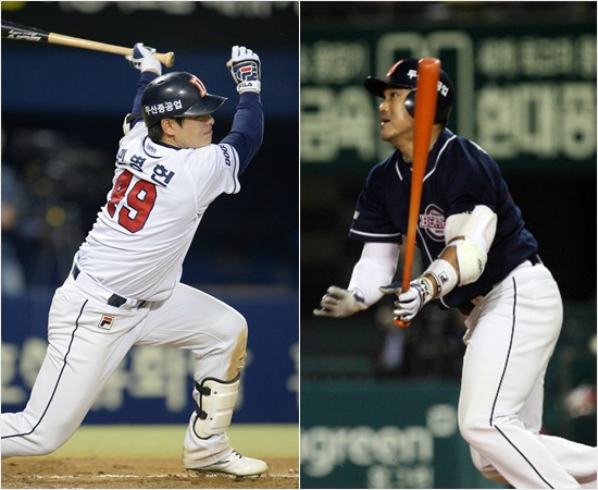 두산민병헌(왼쪽)과홍성흔.(자료사진=두산베어스)