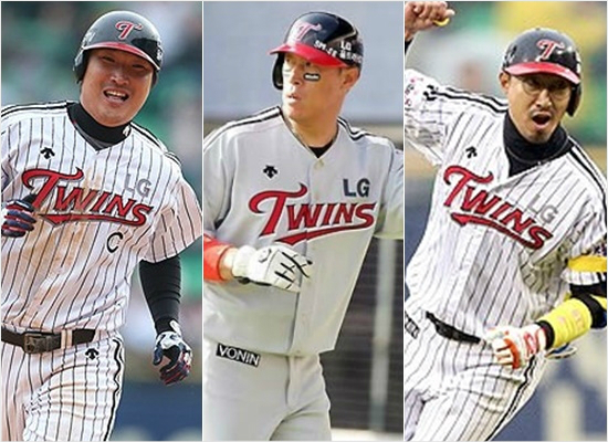 '빨리돌아오라'최근부상으로전열에서이탈한LG주장이진영(왼쪽부터)-이병규(9번)-정성훈.(자료사진=LG)