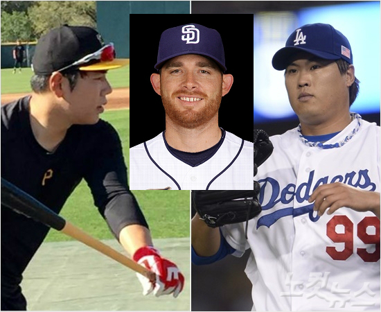 'KBO와는악연인가봐'샌디에이고우완이언케네디(가운데)는2년전LA다저스류현진(오른쪽)과맞대결에서쓴맛을본데이어29일(한국시각)피츠버그강정호에게도결승선제3점홈런을내주며패하는등KBO리그출신선수들과는영궁합이맞지않은행보를보였다.(자료사진=MLB홈페이지,노컷뉴스)