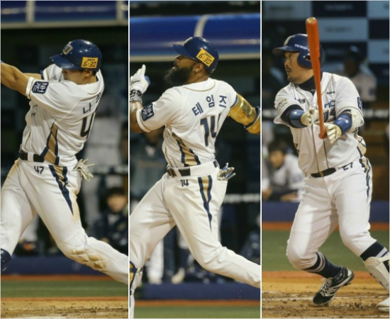 '니들이사람이냐'NC의폭풍질주를이끌고있는중심타선나성범(왼쪽부터)-테임즈-이호준등이른바'나테준'트리오.(자료사진=NC)
