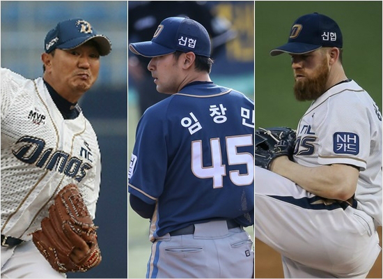 5월NC마운드를이끌었던베테랑손민한(왼쪽부터)-마무리임창민-외국인에이스에릭해커.(자료사진=NC)