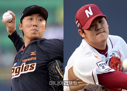 ▲배영수(왼쪽)와한현희.사진