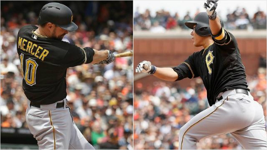 조디머서(왼쪽)와강정호.(자료사진=피츠버그파이어리츠홈페이지)