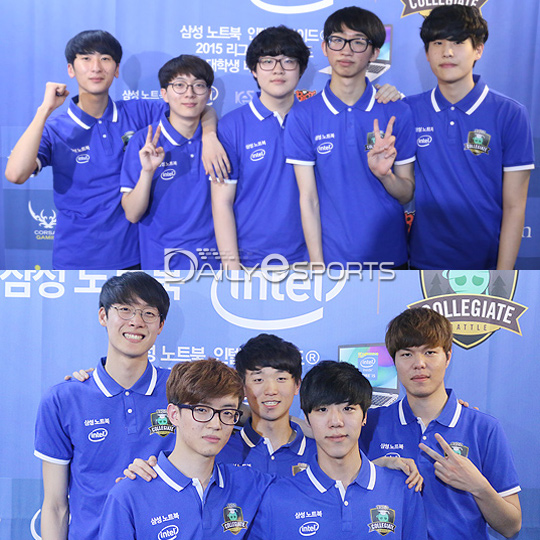 2015 LCB 스프링 시즌 결승전에 오른 두 팀. CTU(사진 위)와 가천대학교.