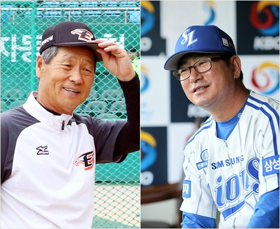 '왜우리만만나면못잡아먹어서...'만년하위팀한화와최강팀삼성은올해천적관계가역전된모양새를보이고있다.한화김성근(왼쪽)과삼성류중일감독의모습.(자료사진=한화,삼성)