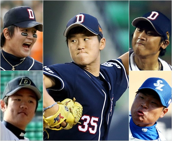 '선후배몫까지내가'두산은임태훈,진야곱,이용찬,서동환,성영훈(왼쪽위부터시계방향)등2000년대중후반부터초고교급투수들을영입했지만이들을정상급투수로까지키워내지는못했다.(자료사진=두산,삼성)