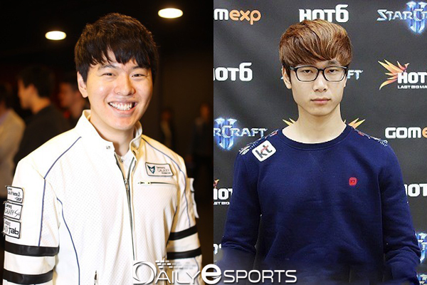 GSL 코드A에 진출한 삼성 갤럭시 송병구(왼쪽) 플레잉 코치와 KT 롤스터 주성욱.