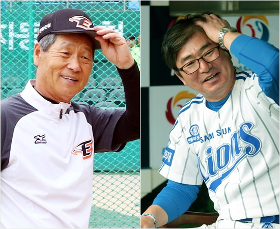 '스몰볼이냐,빅볼이냐'올해극명하게갈리는스타일의야구를펼치고있는김성근한화(왼쪽),류중일삼성감독.두팀은올해희생번트최다,최소팀이다.(자료사진=한화,삼성)