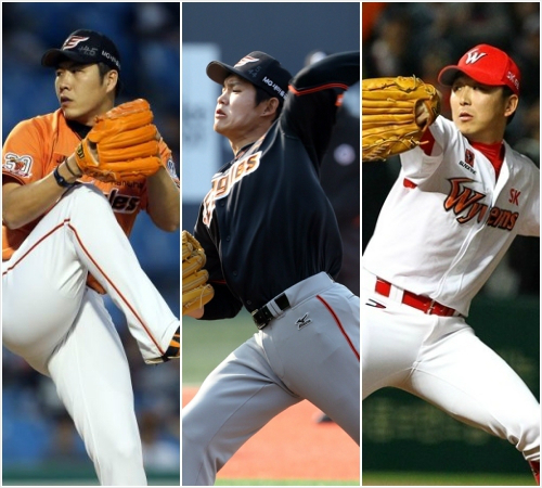 "불펜도좌완이대세예요."한화돌풍을이끌고있는필승조권혁,박정진,그리고가장강력한구위를뽐내고있는정우람.(자료사진=한화이글스/SK와이번스)