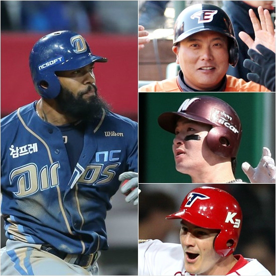 '으리으리하구나'2015타이어뱅크KBO리그올스타전나눔올스타1루수부문에서경합을벌이고있는NC테임즈(왼쪽부터시계방향),한화김태균,넥센박병호,KIA필.(자료사진=각구단)
