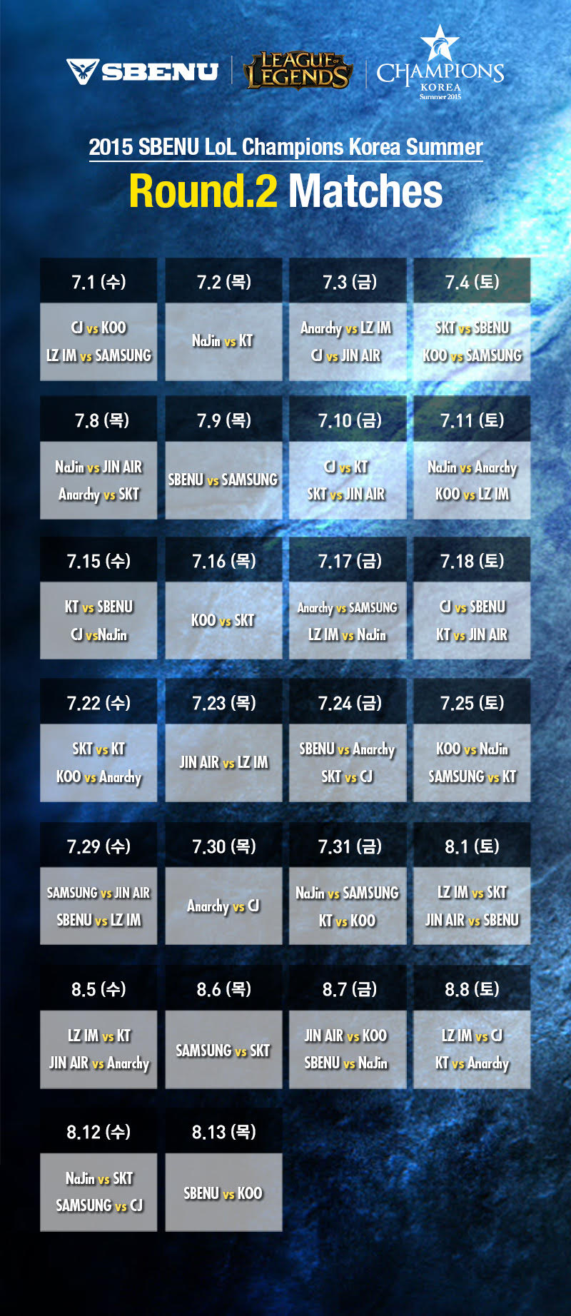 스베누 롤챔스 서머 2R 대진 및 일정