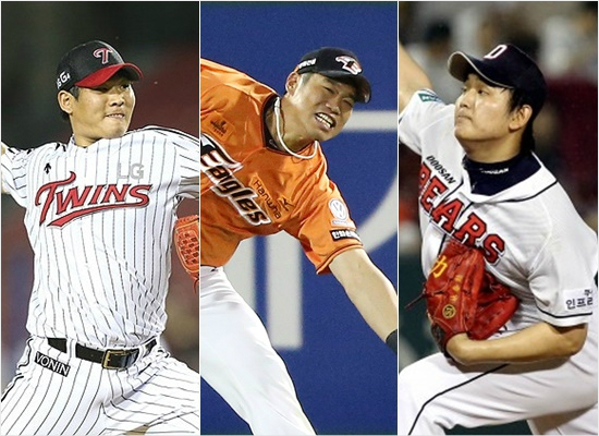 이번주음주사고와금지약물적발,임의탈퇴등KBO리그에잇따라충격적인소식을전해온LG정찬헌(왼쪽부터),한화최진행,두산임태훈.(자료사진)