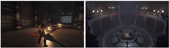 스테이지 스크린샷, (좌)마녀 보호소, (우)블랙쉽 기지