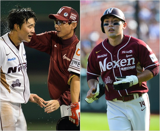 '너희들이있어다행이다'지난시즌뒤미국으로진출한강정호의공백을메우고있는넥센유격수김하성(왼쪽)과최근복귀한지난해MVP서건창.(자료사진=넥센)