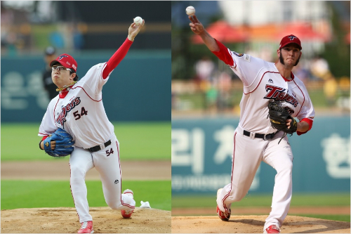 KIA의1,2선발양현종와스틴슨.나머지선발들은아직자리를잡지못하고있다.(KIA제공)