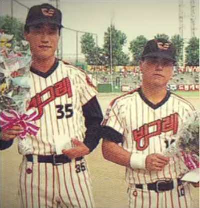 1990년빙그레'다이너마이트타선'을이끈장종훈(왼쪽)과이정훈.(자료사진=한화이글스)