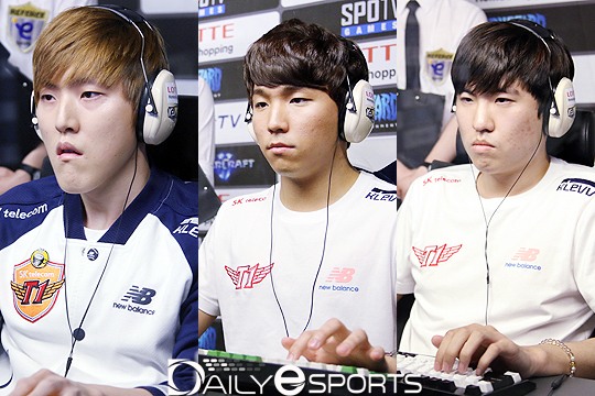 KeSPA컵 8강 진출에 성공한 SK텔레콤 T1 김도우, 박령우, 어윤수(왼쪽부터).