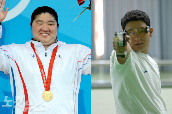 '문대성후계자는?'문대성의뒤를이을IOC선수위원후보로꼽히는역도스타장미란(왼쪽)과사격스타진종오.(자료사진)