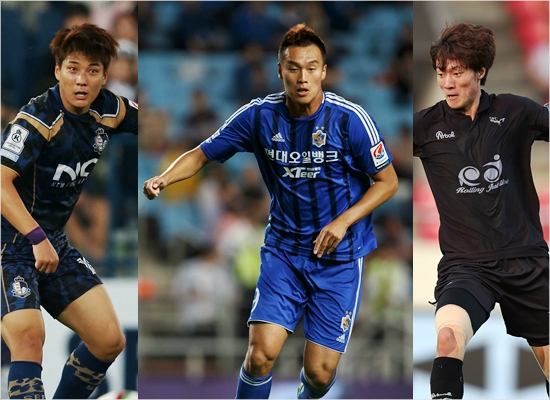 동아시아축구연맹(EAFF)동아시안컵을앞둔울리슈틸리케축구대표팀감독은K리그1,2부리그에서맹활약하는황의조(오른쪽)와주민규(왼쪽)대신과거축구대표팀에서맹활약했던김신욱(가운데)을선택했다.(자료사진=한국프로축구연맹)