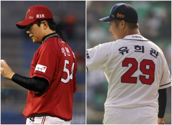 양현종(왼쪽)과유희관.(자료사진=KIA타이거즈/두산베어스)