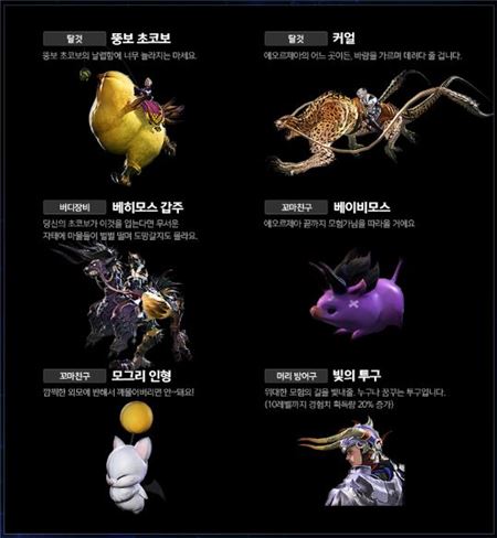 패키지 구매 시 제공하는 인게임 상품들