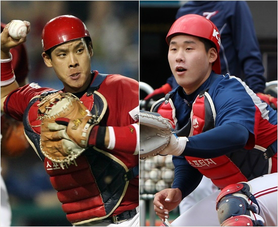 '우리가KIA안방의미래'올시즌적잖은실수속에차츰주전포수로성장하고있는백용환(왼쪽)과이홍구.(자료사진=KIA타이거즈)