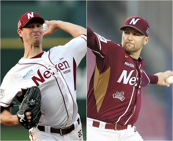 '이둘로는부족하다'넥센은최근필승해야할1,2선발밴헤켄(왼쪽)과피어밴드가등판했음에도연패하는악순환이이어지고있다.강한3선발이필요한이유다.(자료사진=넥센)