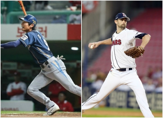 불의의부상을당한김종호(왼쪽)와더스틴니퍼트.(자료사진=NC다이노스/두산베어스)