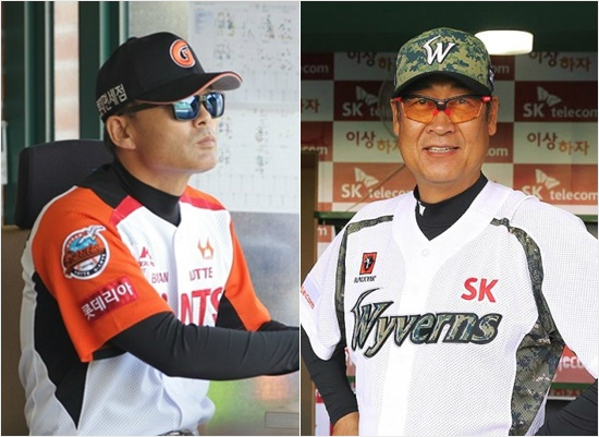 '누가5위전쟁삼파전이룰까'최근상승세로5위전쟁에불을지핀롯데이종운감독(왼쪽)과최근부진으로8위까지떨어진SK김용희감독.(자료사진=롯데,SK)
