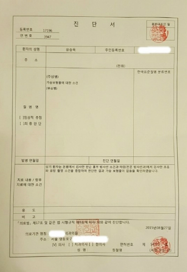 유승옥 측, 가슴수술 의혹설 전면 부인…진단서 공개