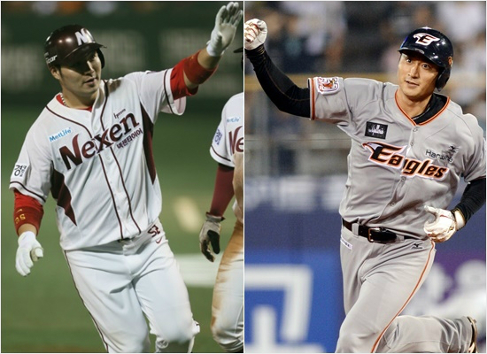 28일팀의승리를결정짓는만루홈런을쏘아올린넥센박병호(왼쪽)-한화정현석.(사진=넥센,한화)