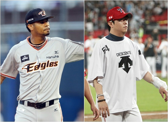'개인부진아닌외부요인에의한?'한화와KIA는28일나란히에이스인로저스(왼쪽)와양현종과관련해뜻밖의악재를만났다.과연5위전쟁에어떤영향을미칠까.(사진=한화,KIA)