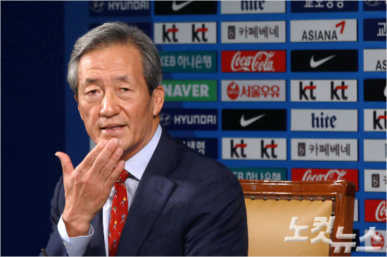 차기국제축구연맹(FIFA)회장선거출마를공식선언한정몽준대한축구협회명예회장은셰이크살만아시아축구연맹(AFC)회장의위법행위의배후에는미셀플라티니유럽축구연맹(UEFA)회장이있다고지적했다.박종민기자