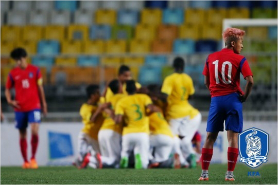 이승우가끝내슈팅을기록하지못한한국은다음달17세월드컵조별예선에서만날브라질에0-2로무릎을꿇었다.(자료사진=대한축구협회)